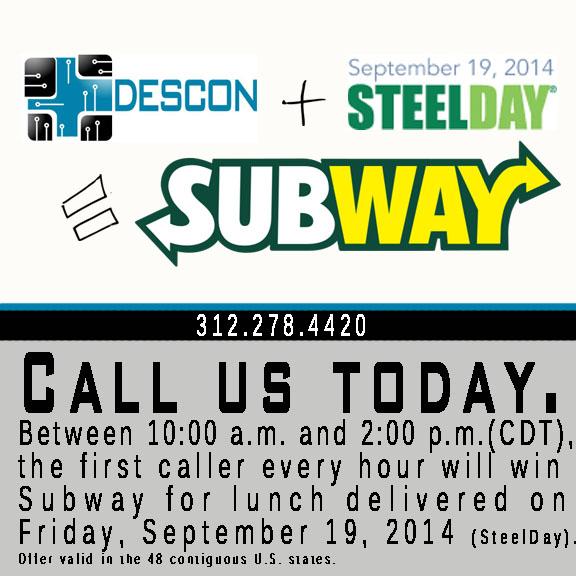 DesconPlus's tweet image. Celebrate Descon style: call today to win lunch, delivered on Friday (SteelDay).
#SteelDay #SeeTheDesign #Descon