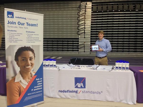 KatelynHile25H's tweet photo. All set up at the @ualbany career fair with @AXA_US Be sure to stop by and say hi #workataxa http://t.co/Snz7UqnTDO http://t.co/BZhVegHvO6