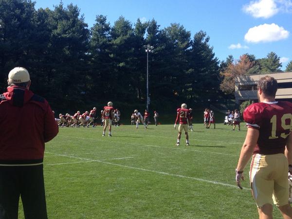 BCFootball's tweet photo. Perfect day for football. The Eagles are preparing for Maine & it's going to be just as nice on Saturday. #MAINEvsBC http://t.co/0qgSCiAdJY
