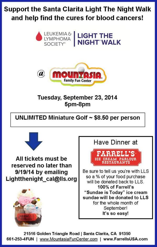 LTN_CALSO's tweet image. Come on out to @mountasia Family Fun Center next Tuesday, September 23rd to support Light The Night #Raise4LLS