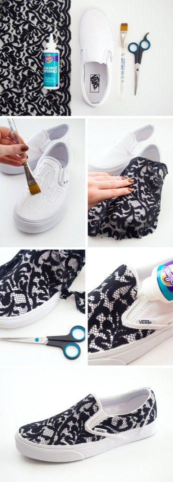 beautycon's tweet photo. DIY: transform your slip on skater vans into sheek lace slip ons! We're obsessed! #lovinglace Are you lace obsessed?! http://t.co/Q1cMjQQish