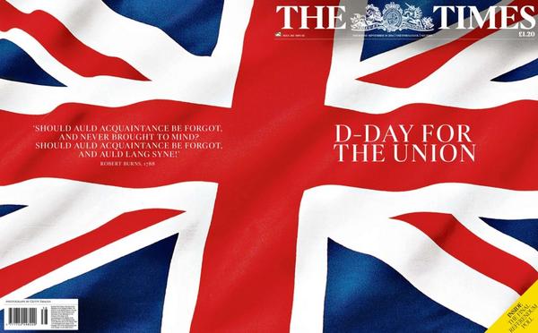 Thursday's Times: "D-Day for the Union"  #tomorrowspaperstoday #bbcpapers #indyref - via <a href="/suttonnick/">Nick Sutton</a>