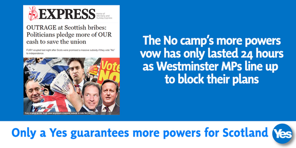 YesScotland's tweet photo. There's only ONE way to guarantee Scotland gets the powers we need: #VoteYES http://t.co/4fyYNjjO6Z #indyref http://t.co/PS5JeGdfKx