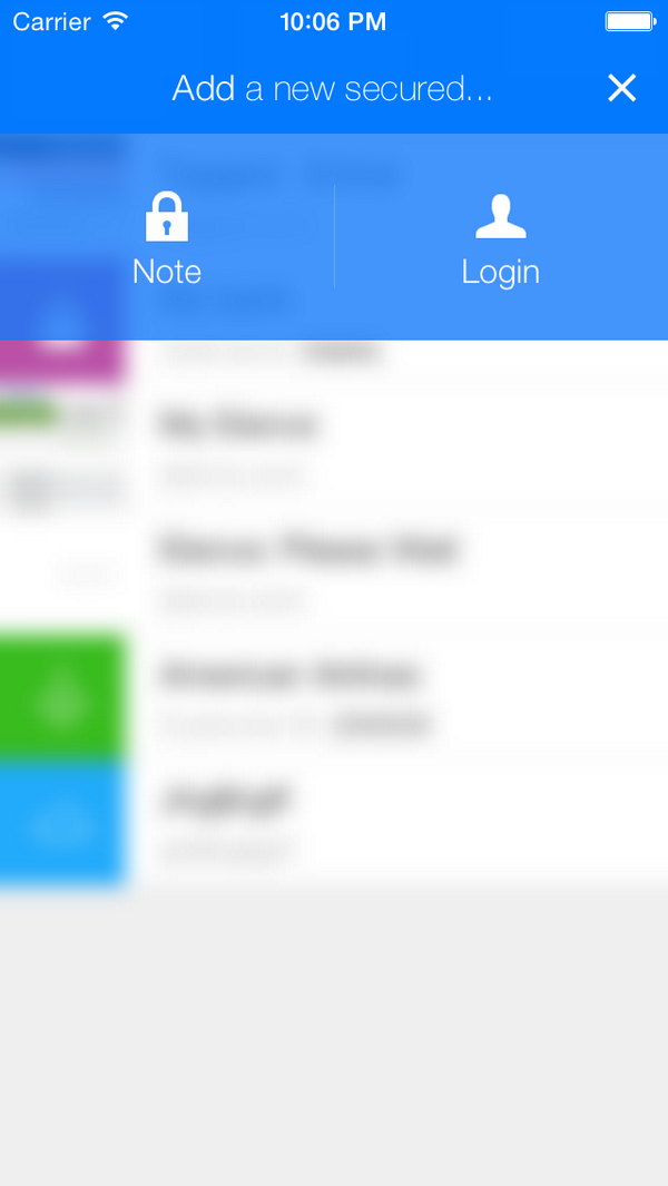 LoginBoxApp's tweet photo. @LoginBoxApp #iOS : We're adding #secure notes next week. Here's the new "add" menu: http://t.co/2Gz67PjuVD