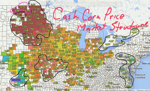Agridome's tweet image. Cash #corn market structure....change is insidious,  but the map getting uglier