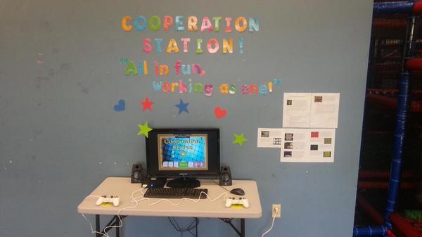 AutismHART's tweet image. Cooperation Station up at NW YMCA! Try it with your kids! #videogames #teamwork