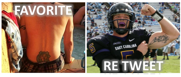 ECUPirateCannon's tweet photo. #ECU v #UNC Tattoo Battle... who wore it best? #GTHC http://t.co/BVX9SyDY9m