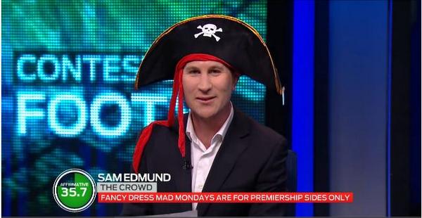 superfooty's tweet photo. MAD Monday, air guitar, cheap shots...It was all happening on #ContestedFooty http://t.co/oBTxBXOzMr @SammyHeraldSun http://t.co/K6xw9rKxOW