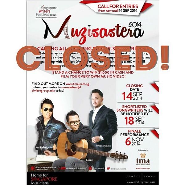 ImranAjmain's tweet photo. The singer-songwriting contest in conjunction with #swf2014 is officially closed! @awira... http://t.co/RHaAA7Fexa http://t.co/8qvArhwSUy