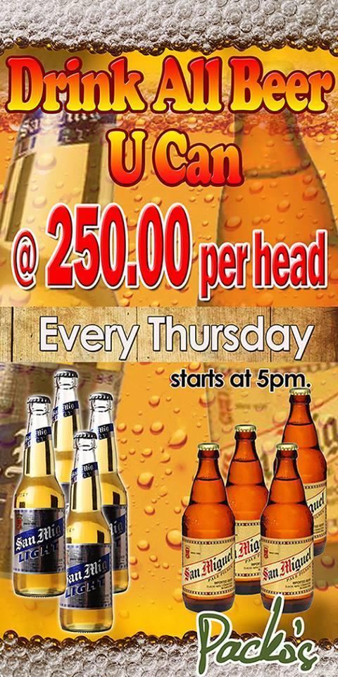 packos2's tweet image. Best Day Ever
@Packo's Restaurant and Bar
"DRINK ALL BEER U CAN" (SanMig and Pale Pilsen)
for only Php250 per head