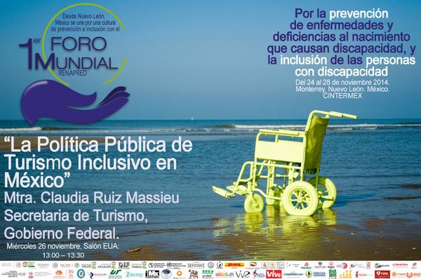 Situación actual y perspectivas del #TurismoInclusivo en el #ForoMundialRENAPRED. Regístrate: goo.gl/lsXC0t