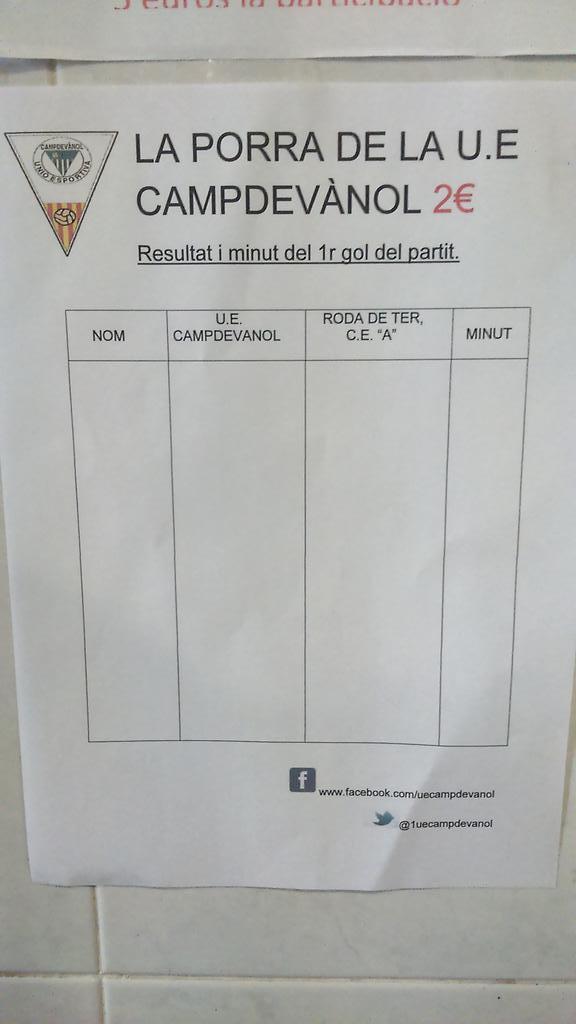 1uecampdevanol's tweet photo. Com a cada joranda que juguem a casa, fem la porra! Ja pots anotar el teu resultat al bar @elTut!  #forçakande http://t.co/egjaMQdYZo