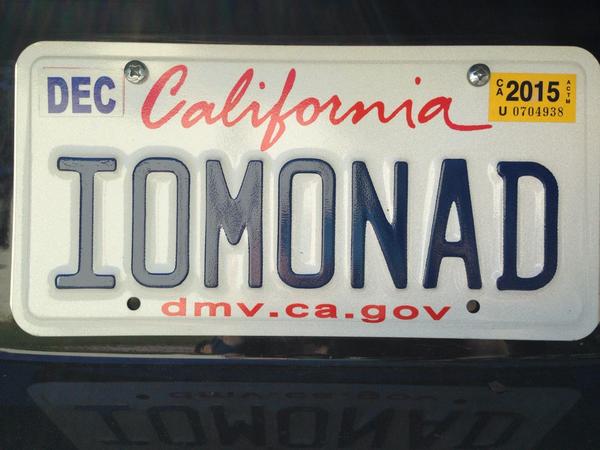 New IOMONAD license plate, because my car lets me go out and do things.