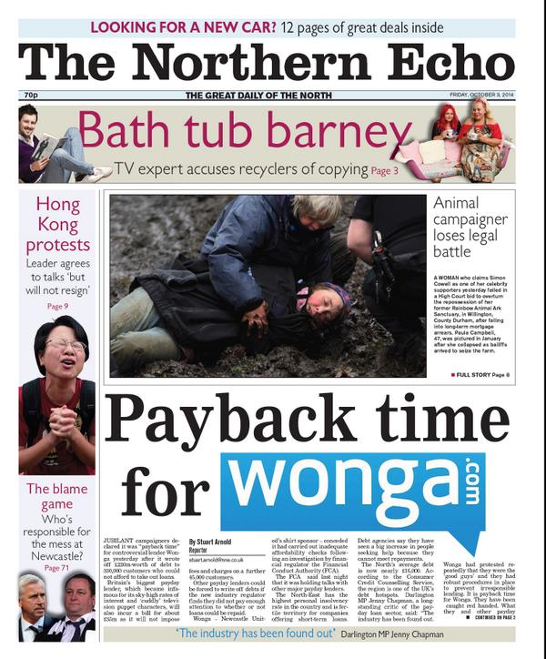 Early version of tomorrow's Northern Echo front, minor change after midnight due to embargoed story #regionalfronts