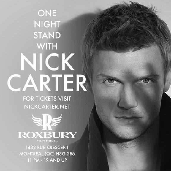 nickcarter's tweet photo. Ready for a One Night Stand, Montreal? I'm DJ'ing @RoxburyMontreal Friday @ 11pm Get Tickets online &amp; at the door. http://t.co/ZVzMIzMSkE