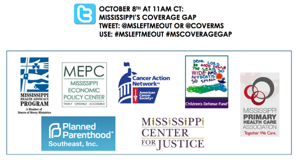 CoverMS's tweet photo. Join our #MSLeftMeOut Chat w/ @justice4ms @healthadvocacy @MEPConline @CDF_SRO @ppmississippi @MSNAACP &amp; @ACSCANMS http://t.co/mUrFoSJ8Th