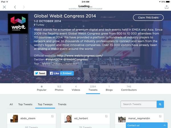 abdo_sleem's tweet photo. Being 1st of top tweeps about #Webit #webit2014 report by @Eventifier http://t.co/C9VWZTNQsT