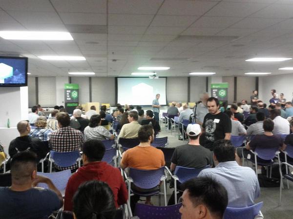 VirtualNorman's tweet photo. Big crowd tonight at Yahoo Santa Monica for node.js talk by Joyent #NodeRoad http://t.co/3uXbGywpDV