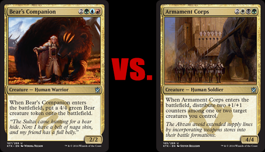 wizards_magic's tweet photo. (Sean) You have the right to bears OR arms! Which #MTGKTK 5-drop do you prefer &amp; why? http://t.co/qM9bl0Au5V
