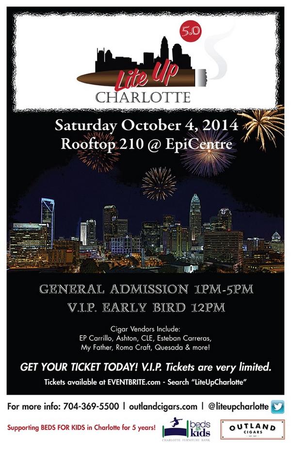 OutlandCigars's tweet photo. @LITEUPCHARLOTTE ONLY A FEW General Admission tix left! Looks like best attendance yet! @rooftop210 @outlandcigartom http://t.co/aQXyhrktk8