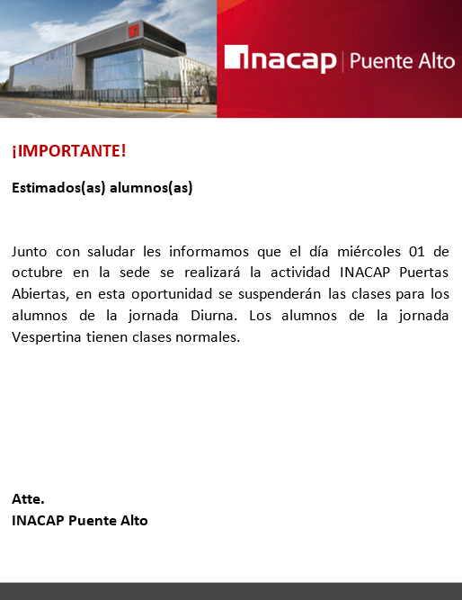 Actividad "INACAP Puertas Abiertas". Más info en imagen adjunta