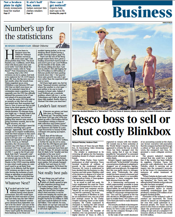 Today's <a href="/TimesBusiness/">Times Business</a> front page: New Tesco boss to sell or shut costly Blinkbox thetimes.co.uk/tto/business/i…