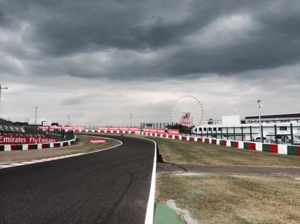 MercedesAMGF1's tweet photo. First on the agenda in #Suzuka, walk the track! We did say the rain is coming, maybe sooner than we think! #F1 http://t.co/B1OlAJAqbs