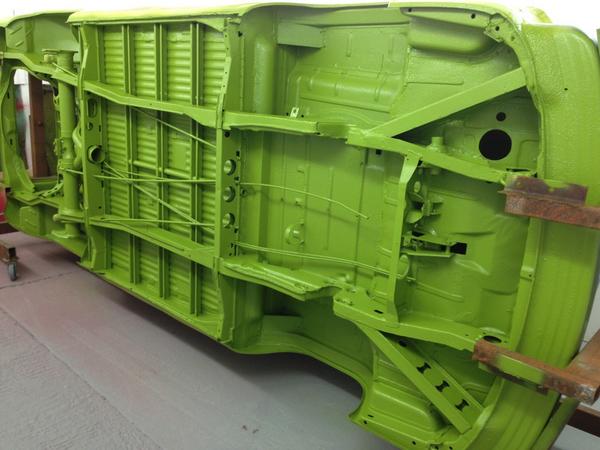 Type 2 1978 Panelvan L63H paint on the rollover jig. Full nut and bolt restoration.