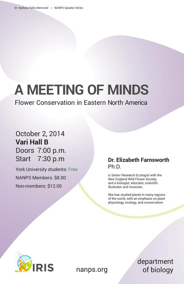 Don't miss Dr. Elizabeth Farnsworth's "A Meeting of Minds" talk tomorrow at 7:30pm, Vari Hall B <a href="/YorkUScience/">YorkU - Science</a> #YorkU