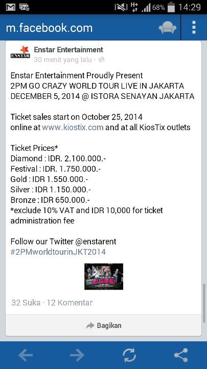 HottestID's tweet photo. [INFO] Price list ticket to 2PM #GOCRAZY world tour indonesia. So Get excited and #GOCRAZY hottest! http://t.co/YLybWb2n3Y