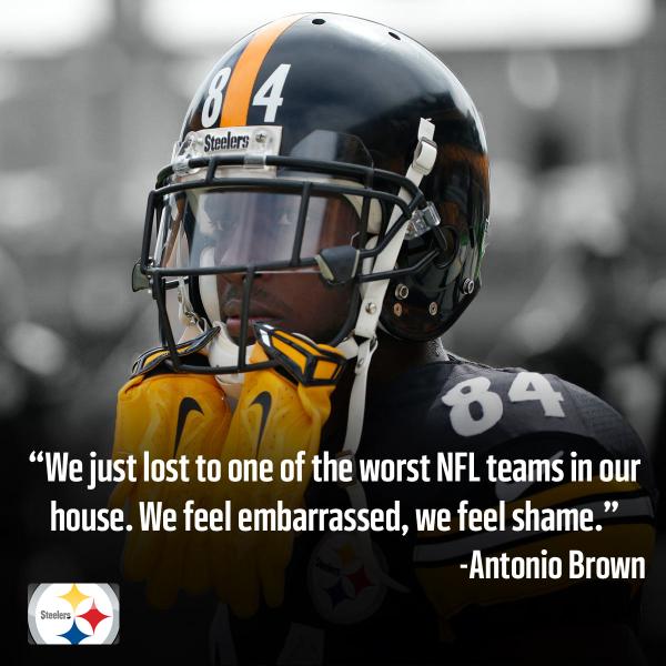NFL's tweet image. Antonio Brown disappointed in Steelers' play: on.nfl.com/1rFySni