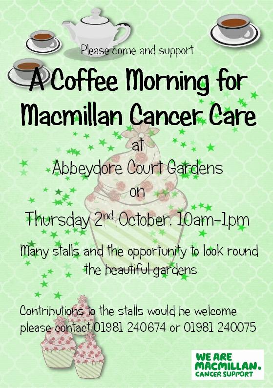 Macmillan Coffee Morning tomorrow at Abbeydore Court Gardens. #hereford #goldenvalley