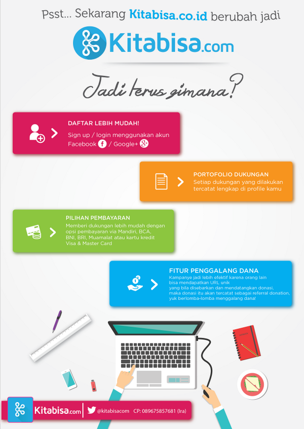 Psssst. . . . tau ga. Domain kitabisa sekarang berubah menjadi KITABISA[dot]COM