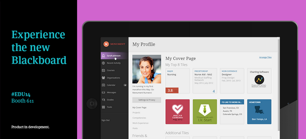 Blackboard's tweet image. Another sneak peek of the new Blackboard. Coming soon. #EDU14