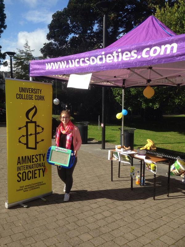 uccsocieties's tweet photo. Aoife from @UCCAmnesty out on campus for @UCC_PASS adding cheer to this already sunny day! #PeerSupportWeek http://t.co/EKRkSCl86E