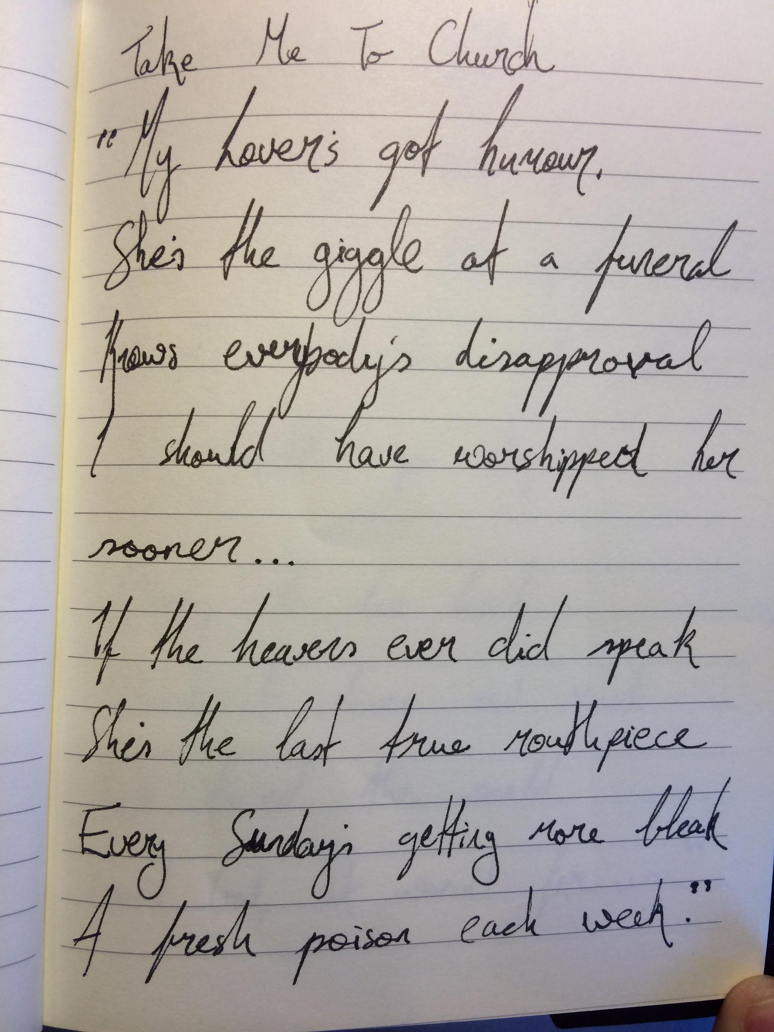 Hozier On Twitter More Lyrics For Anyone Who Would Like To Submit Artwork For This Week S Competition Use Takemetochurch To Enter Http T Co Noicpftjl8 Young thug & carnage lyrics. hozier on twitter more lyrics for