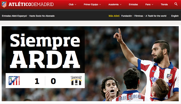 atletienglish's tweet photo. Así abrimos nuestra web: "Siempre Arda" http://t.co/FT7pbSRDvE #AtletiJuve #UCL #Ardaturanismo http://t.co/WSrpu9uxPI