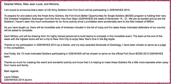 So we got this message from the US Army today:
