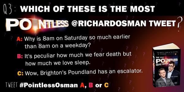 richardosman's tweet photo. Yesterday's answer was #PointlessJedward and the winner of the signed book was @sammy230179 ! Today's question is... http://t.co/8HP5ccS9eK