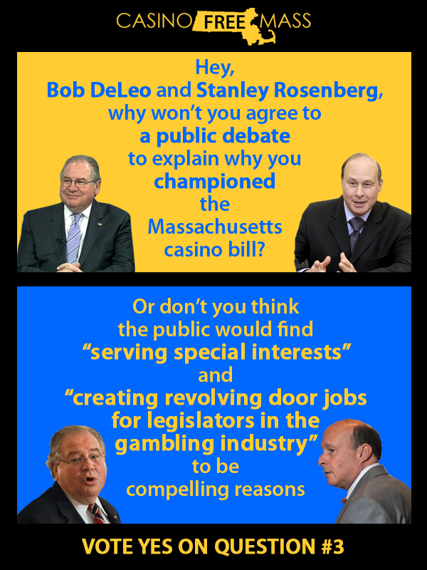 CasinoFreeMass's tweet image. Why @SpeakerDeLeo &amp;amp; @SenStan Rosenberg won't debate the merits of the law they pushed for #macasinos #mapoli