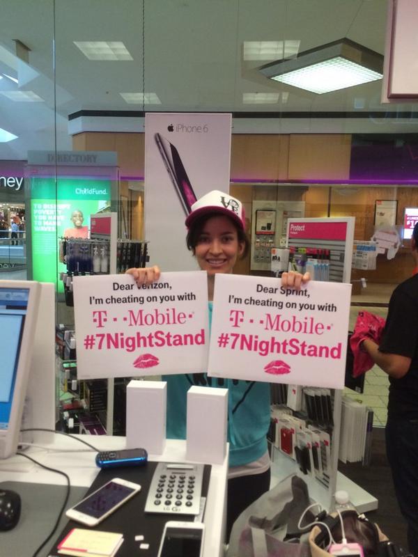 GaroSimonian's tweet photo. Cheating on Sprint and Verizon!!! #7NightStand @TMobile @LakeforestMall come see us!!! @m_wan4life @JohannesPiket http://t.co/07HMkKuuHk