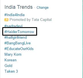 iprateek_12's tweet photo. Kudos to Shanatics for Trending #HaiderTomorrow as Top Trend Today again! Shanatics Rock as our Haider says :) http://t.co/3w9he2O5Sw