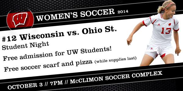 UWBadgers's tweet photo. Student night at @badgerwsoccer tonight! Free admission, soccer scarves, and pizza for students! 7PM, don't miss out! http://t.co/ec2hUO5b15