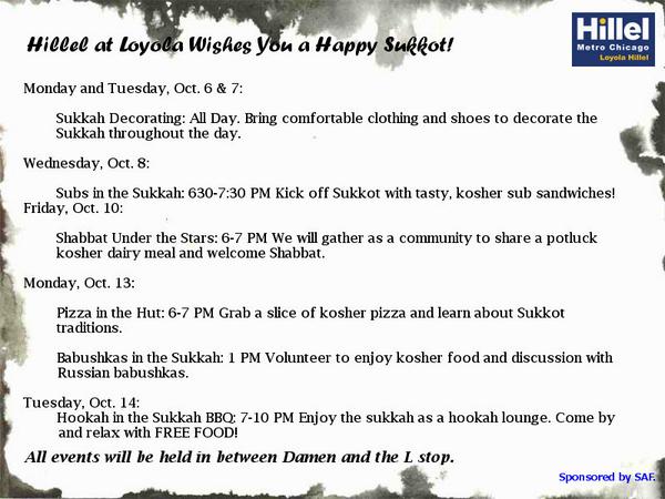 Come join Hillel during our week of celebrating Sukkot! We have a week filled with activities, check out our flyer!