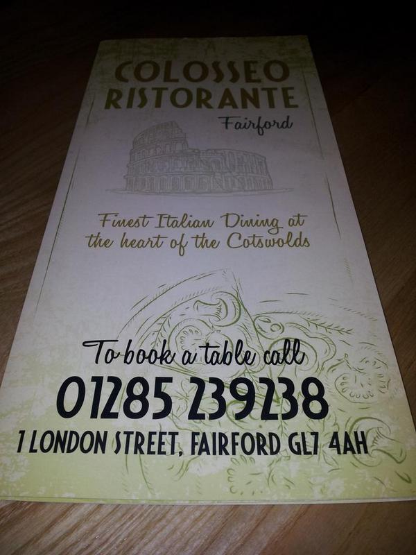 Colosseo01285's tweet photo. Book your table and join us in the glorious town of Fairford #cotswolds #Italian http://t.co/zlJskBJHI5 / http://t.co/zspbZaSYts