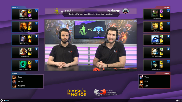 SaneStockEsp's tweet photo. {LoL} Y comienza este partido de #LoLHonor @WizardsClub vs @CerberusClub. Pick y bans http://t.co/GGakqV8JcL @GamerMediaset @LVPes