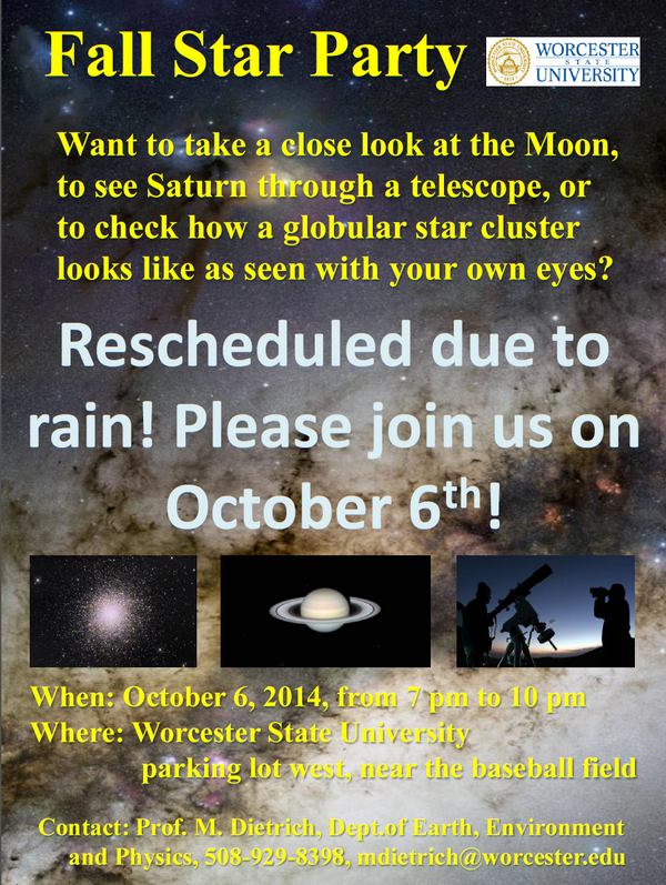 WSU_DEEP's tweet photo. @WorcesterState The Star Party has been rescheduled  to Monday due to rain - thanks! http://t.co/aJBZTHNKMf
