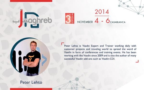 DevoxxMA's tweet image. #JMaghreb Speaker of the day:

@peter_lehto , @vaadin Expert and Project Manager.
#vaadin #JavaEE7