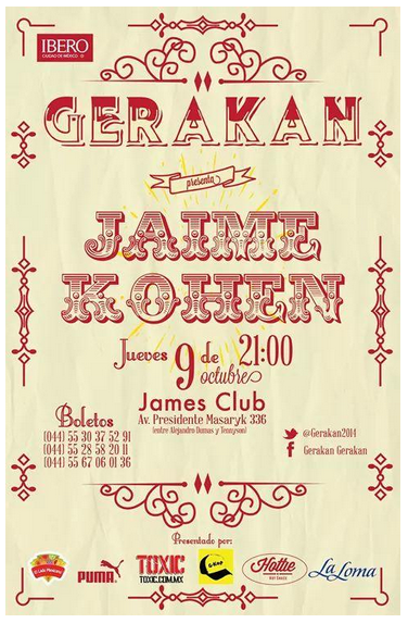 JK_Saltillo's tweet photo. ¡UNA SEMANA! el próximo jueves 02 de Octubre @JaimeKohen en #choudf @Gerakan2014 :DD http://t.co/xCpVfp9YOv