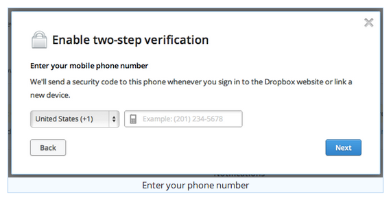 Send verification code to phone. 2 step verification.
